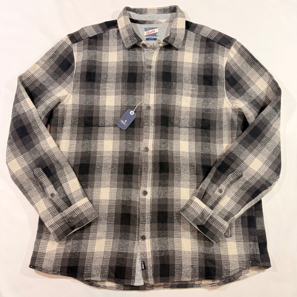 johnnie-O Shacket Jerome Mens XL Charcoal Plaid Jersey Lined Button Shirt Jacket